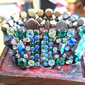 Vintage Multi Colored Rhinestone Wide Braclet